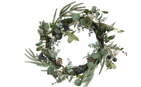 Wreath with Foliage, Blue and White Berries